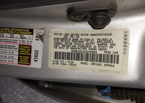 2010 Toyota Corolla Le z USA, uszkodzony, nr VIN 1NXBU4EE4AZ248928